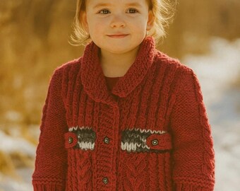 Cardigan rouge en tricot torsadé fait main pour tout-petit - Veste d'hiver en acrylique doux