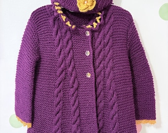 Pull pour tout-petit en alpaga tricoté à la main couleur raisin chaud avec bandeau assorti - hypoallergénique, chaud et intemporel