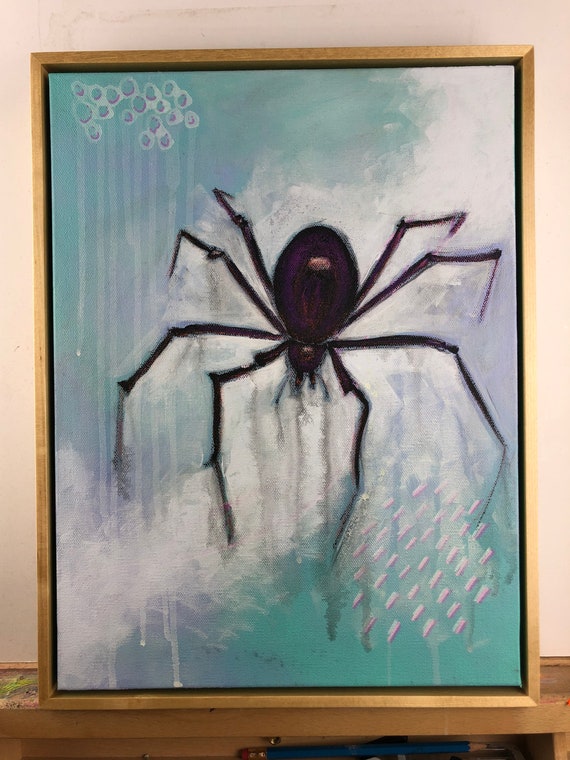 Original Spider Acrylic Painting 12 X 16 on Stretched Canvas With