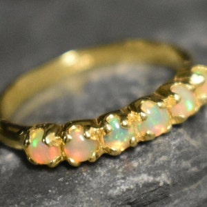 Gold Opal Band, Opal Band, Natural Opal Ring, Gold Eternity Band, October Birthstone, Fire Opal Ring, Vintage Opal Ring, Gold Vintage Ring