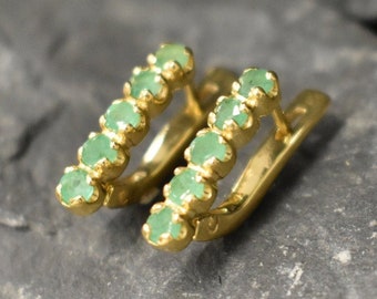 Emerald Gold Earrings, Emerald Earrings, Natural Emerald, May Birthstone, Gold Earrings, Green Emerald Earrings, Gold Vintage Earrings