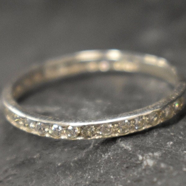 Diamond Eternity Band, Created CZ Diamond, Full Eternity Ring, Stackable Ring, Sparkly Ring, Dainty Band, Wedding Band, Solid Silver Ring