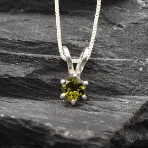 Green Tourmaline Necklace, Natural Tourmaline Necklace, October Birthstone Pendant, Silver Tourmaline Pendant, Round Pendant, Bands by Adina