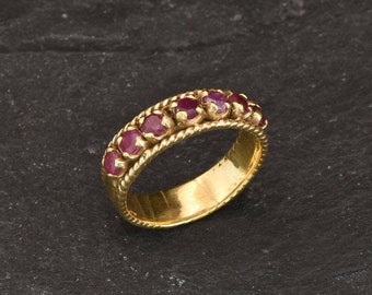 Gold Ruby Ring, Stackable Gold Ring, July Ring, Natural Ruby Ring, Red Gold Ring, Vintage Style Band, Red Gemstone Ring, Gold Plated Ring