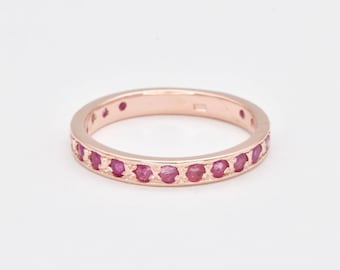 Ruby Rose Gold Band, Natural Ruby Ring, Eternity Ruby Ring, July Birthstone, Red Gem Ring, Stackable Band, Rose Gold Ring, Bands By Adina