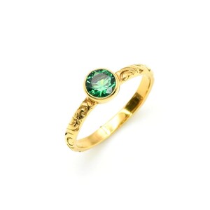Gold Emerald Ring, Created Emerald, Dainty Ring, Embossed Band, Boho Ring, Stackable Ring, Tribal Ring, Gold Bohemian Band, Gold Vermeil