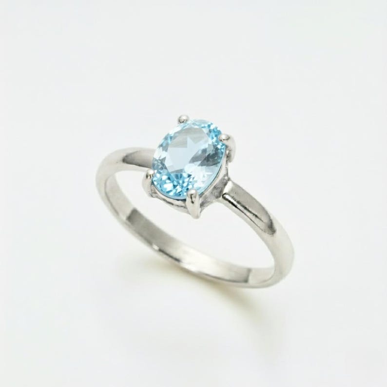 Blue Topaz Ring, Natural Blue Topaz, December Birthstone, Solitaire Ring, Sky Topaz Ring, Blue Diamond Ring, Topaz Ring, Solid Silver Ring image 1