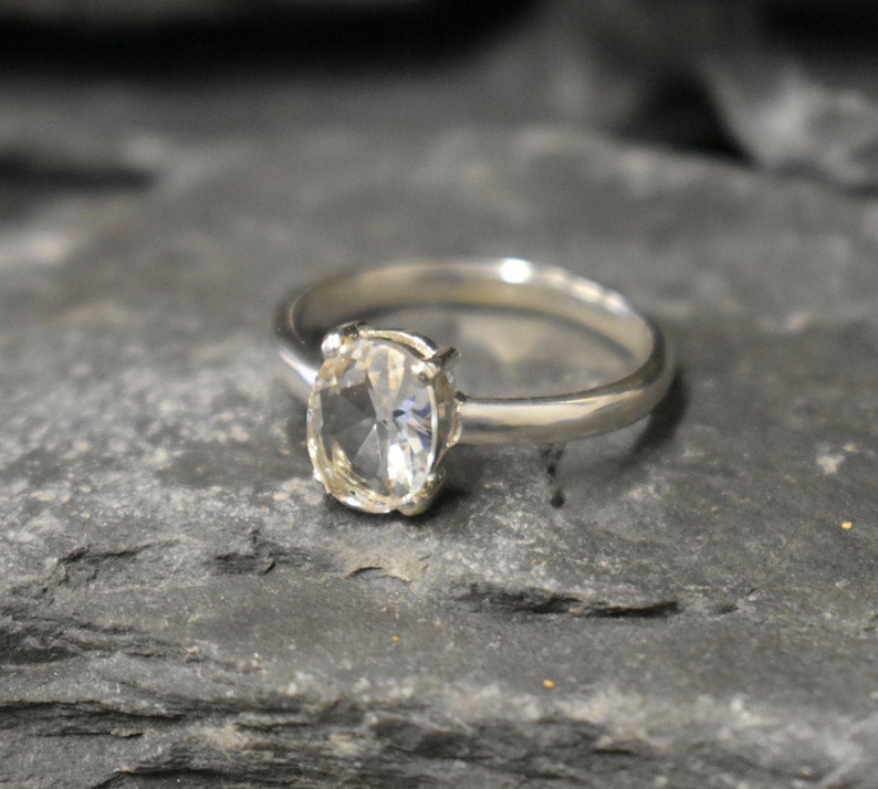 White Topaz Ring Natural White Topaz Oval Solitaire Ring - Etsy
