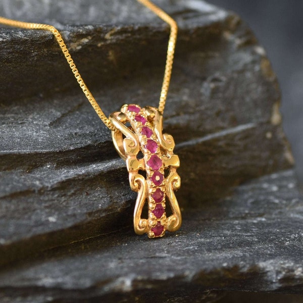 Gold Ruby Pendant, Antique Pendant, Natural Ruby, Vertical Necklace, July Birthstone, Vintage Pendant, Tiara Pendant, Crown Pendant, Vermeil