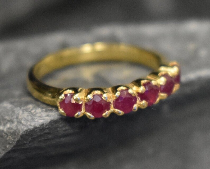 Gold Ruby Ring, Natural Ruby Ring, July Birthstone, Stackable Ring, Ruby Vintage Ring, Gold Eternity Ring, Ruby Eternity Band, Gold Vermeil 
