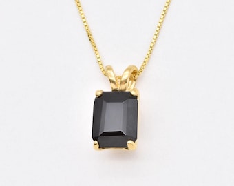 Colgante de ónix auténtico, collar de ónix dorado, collar de ónix minimalista, colgante de gema negra, colgante rectangular, collar de ónix sencillo, para ella