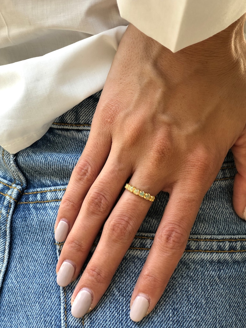 Gold Eternity Band Vintage Opal Ring Natural Opal Ring Gold Vintage Ring Gold Opal Band October Birthstone Fire Opal Ring Opal Band
