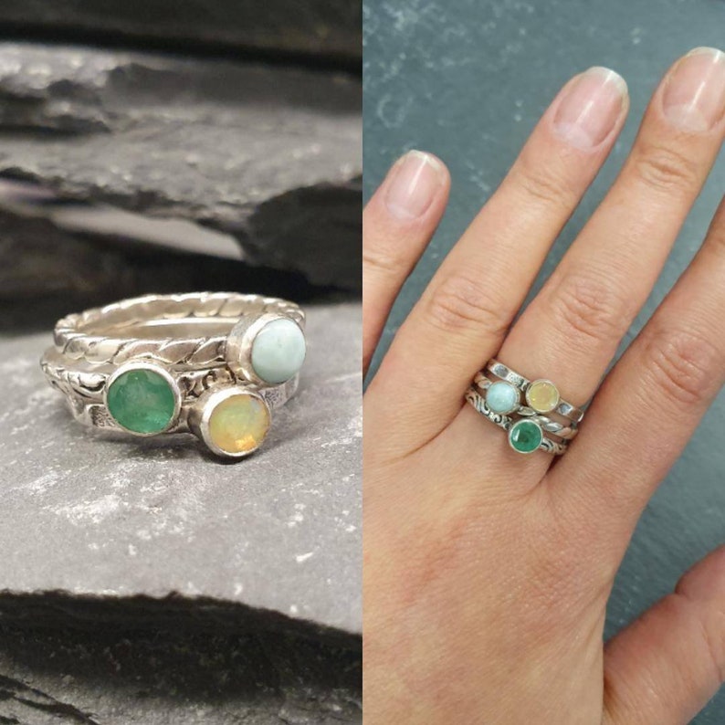 Dainty Chrysoprase Ring, Natural Chrysoprase Ring, Green Gem Ring, Stackable Silver Ring, Vintage Ring, Twisted Band, Bands By Adina image 9