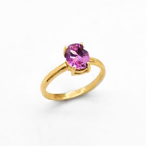 Amethyst Promise Ring, Natural Amethyst, Gold Amethyst Ring, February Birthstone Ring, Purple Oval Ring, Solitaire Ring, Bands By Adina