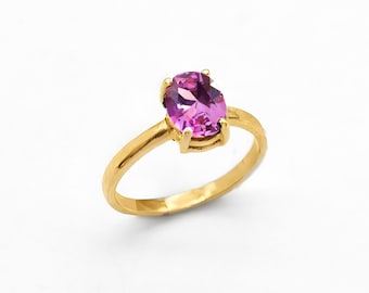 Amethyst Versprechen Ring, natürlicher Amethyst, Gold Amethyst Ring, Februar Birthstone Ring, Lila Oval Ring, Solitär Ring, Bands von Adina