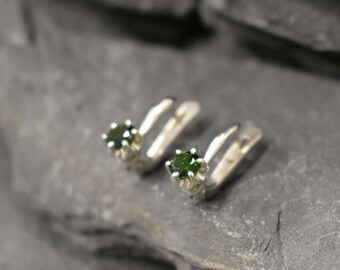 Tourmaline Earrings, Dainty Earrings, Natural Tourmaline, Green Tourmaline, Small Green Earrings, Simple Earrings, Solid Silver Earrings