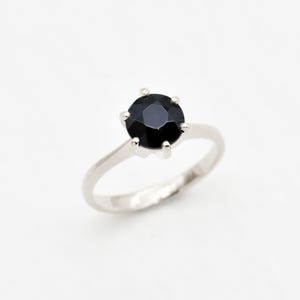 Onyx Solitaire Ring, Natural Onyx, Black Onyx Ring, Onyx Promise Ring, Solid Silver Ring, Round Black Ring, Onyx Ring Gift, Adina Stone