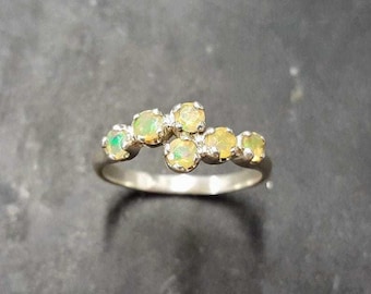Opal Ring, Ethiopian Opal Ring, Natural Opal Ring, Asymmetric Ring, October Birthstone, Fire Opal Ring, Opal Vintage Ring, Solid Silver Ring