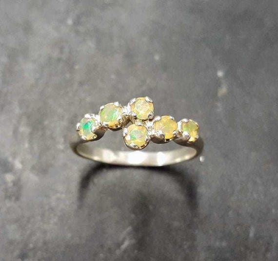 Opal Ring, Ethiopian Opal Ring, Natural Opal Ring, Asymmetric Ring, October Birthstone, Fire Opal Ring, Opal Vintage Ring, Solid Silver Ring