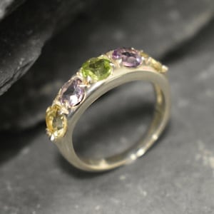Half Eternity Silver Ring, Natural Peridot Ring, Natural Citrine Ring, Natural Amethyst Ring, Silver Birthstone Ring, Bands by Adina