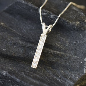 Diamond Bar Pendant, Created CZ Diamond, Layering Necklace, Minimalist Pendant, Drop Pendant, Vertical Pendant, Dainty Pendant, Solid Silver