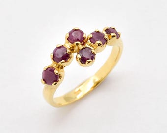Natural Ruby Cluster Ring, Gold Ruby Band, July Birthstone Jewelry