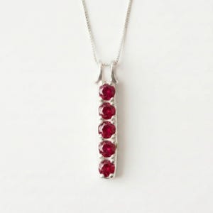 Vertical Ruby Necklace, Red Ruby Necklace, Created Ruby Pendant, July Birthstone Necklace, Silver Layering Necklace, Bands by Adina
