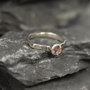 Pink Morganite Ring, Created Morganite, Hammered Band, Dainty Pink Ring, Solitaire Ring, Stackable Ring, Vintage Ring, Solid Silver Ring image 7