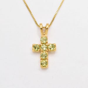 Peridot Cross Necklace, Gold Peridot Pendant, Created Peridot, Gold Cross Necklace, Vintage Pendant, Green Gem Necklace, Bands by Adina