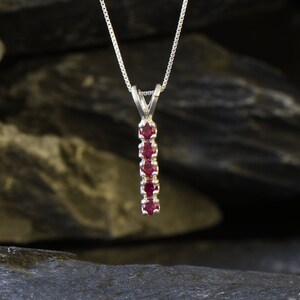 Vertical Ruby Pendant, Created Ruby Necklace, Red Ruby Necklace, July Birthstone Necklace, Silver Ruby Pendant, Bar Pendant, Bands by Adina image 6
