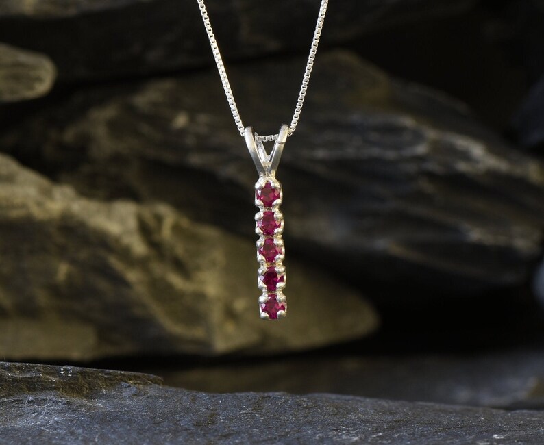 Vertical Ruby Pendant, Created Ruby Necklace, Red Ruby Necklace, July Birthstone Necklace, Silver Ruby Pendant, Bar Pendant, Bands by Adina image 6