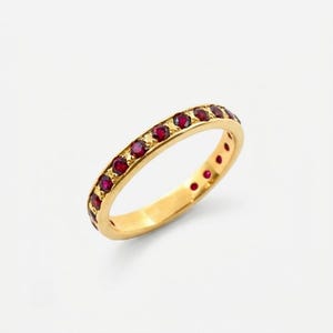 Gold Ruby Ring, Gold Half Eternity Ring, Gold Stackable Ring, Red Ruby Band, Gold Vermeil Band, Ruby Pave, Created Ruby Ring, Created Ruby