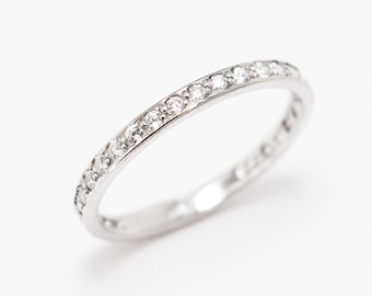 Diamond Eternity Band, Created CZ Diamond, Full Eternity Ring, Stackable Ring, Sparkly Ring, Dainty Band, Wedding Band, Solid Silver Ring