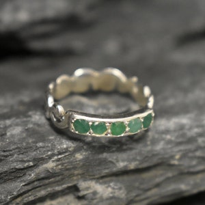 Emerald Band, Natural Emerald Ring, Vintage Band, Ornament Band, Stackable Emerald Ring, Real Emerald, May Birthstone, Solid Silver Band image 7