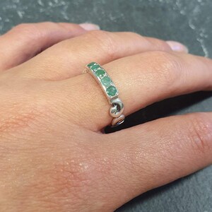 Emerald Band, Natural Emerald Ring, Vintage Band, Ornament Band, Stackable Emerald Ring, Real Emerald, May Birthstone, Solid Silver Band image 2