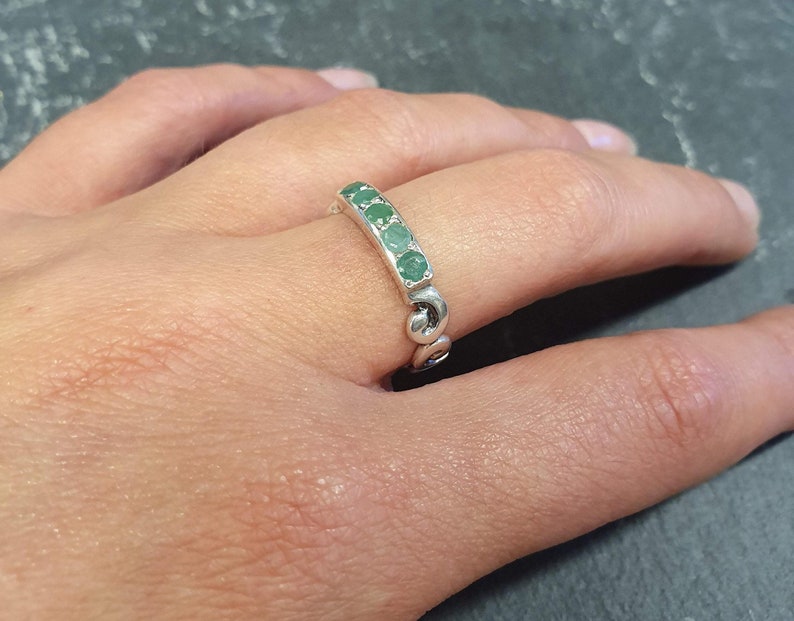 Emerald Band, Natural Emerald Ring, Vintage Band, Ornament Band, Stackable Emerald Ring, Real Emerald, May Birthstone, Solid Silver Band image 2