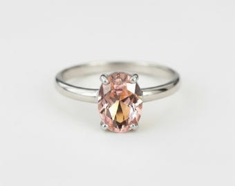 Morganite Ring, Created Morganite, Solitaire Ring, Pink Vintage Rings, Pink Diamond Ring, Pink Morganite Ring, Solid Silver Ring, Morganite