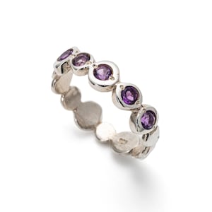 Amethyst Band, Natural Amethyst, February Birthstone, Bubble Band, Amethyst Ring, Purple Vintage Ring, Half Eternity Band, Solid Silver Ring