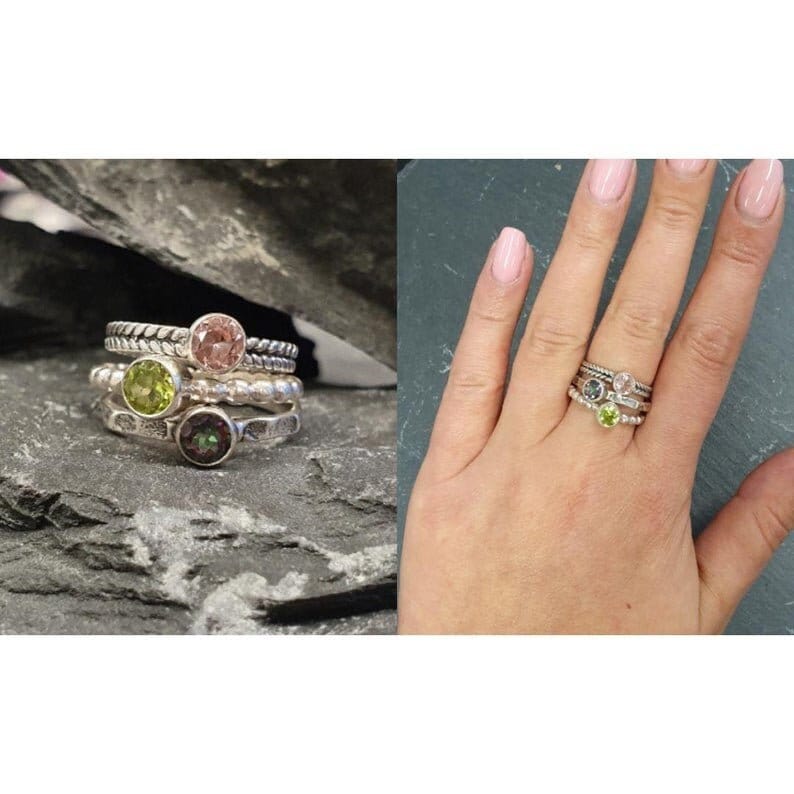 Pink Morganite Ring, Created Morganite, Hammered Band, Dainty Pink Ring, Solitaire Ring, Stackable Ring, Vintage Ring, Solid Silver Ring image 10