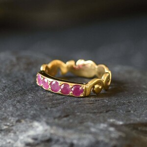 Gold Ruby Ring, Stackable Ring, Natural Ruby, July Birthstone, Vintage Ruby Ring, Gold Wave Band, Half Eternity Ring, July Ring,Gold Vermeil image 6