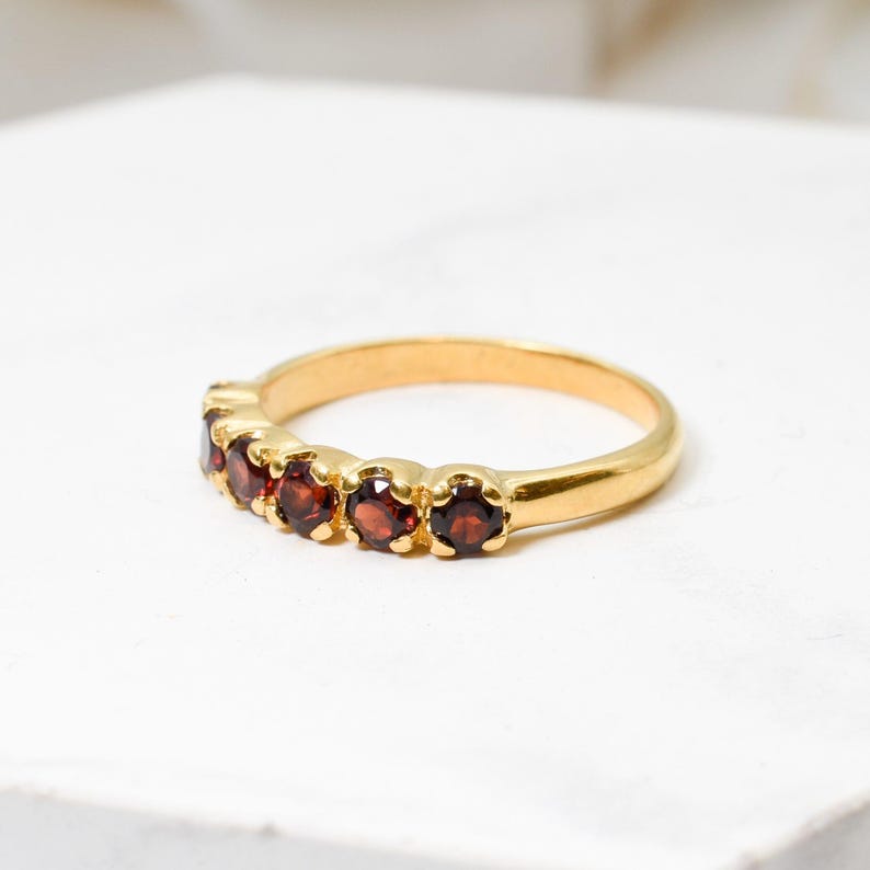 Gold Eternity Ring, Garnet Ring, Natural Garnet, January Ring, Gold Garnet Ring, Gold VintageRing, Red Diamond Ring, Half Eternity Ring image 8