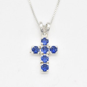 Sapphire Cross Pendant, Blue Cross Necklace, Symbolic Pendant, Silver Blue Cross, Religous Cross, Sapphire Cross Charm, Christian Cross