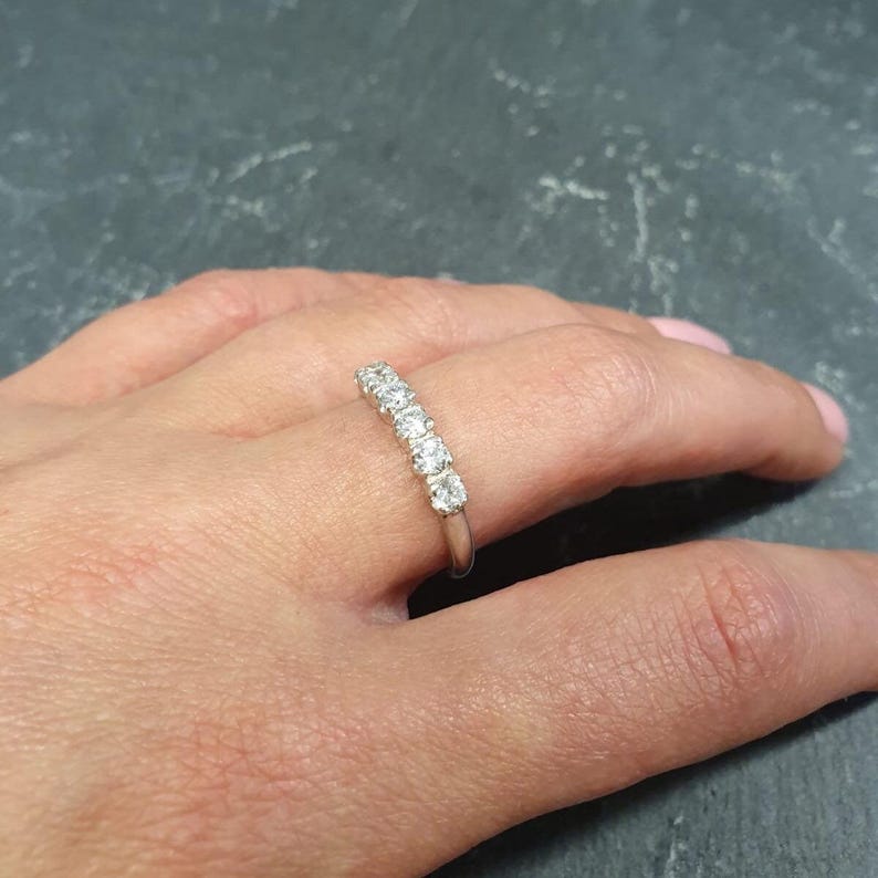 Diamond Band, Created Diamond, Stackable Band, Half Eternity Ring, Silver Wave Band, Wedding Band, Sparkly Ring, Wave Band, 925 Silver Ring image 2