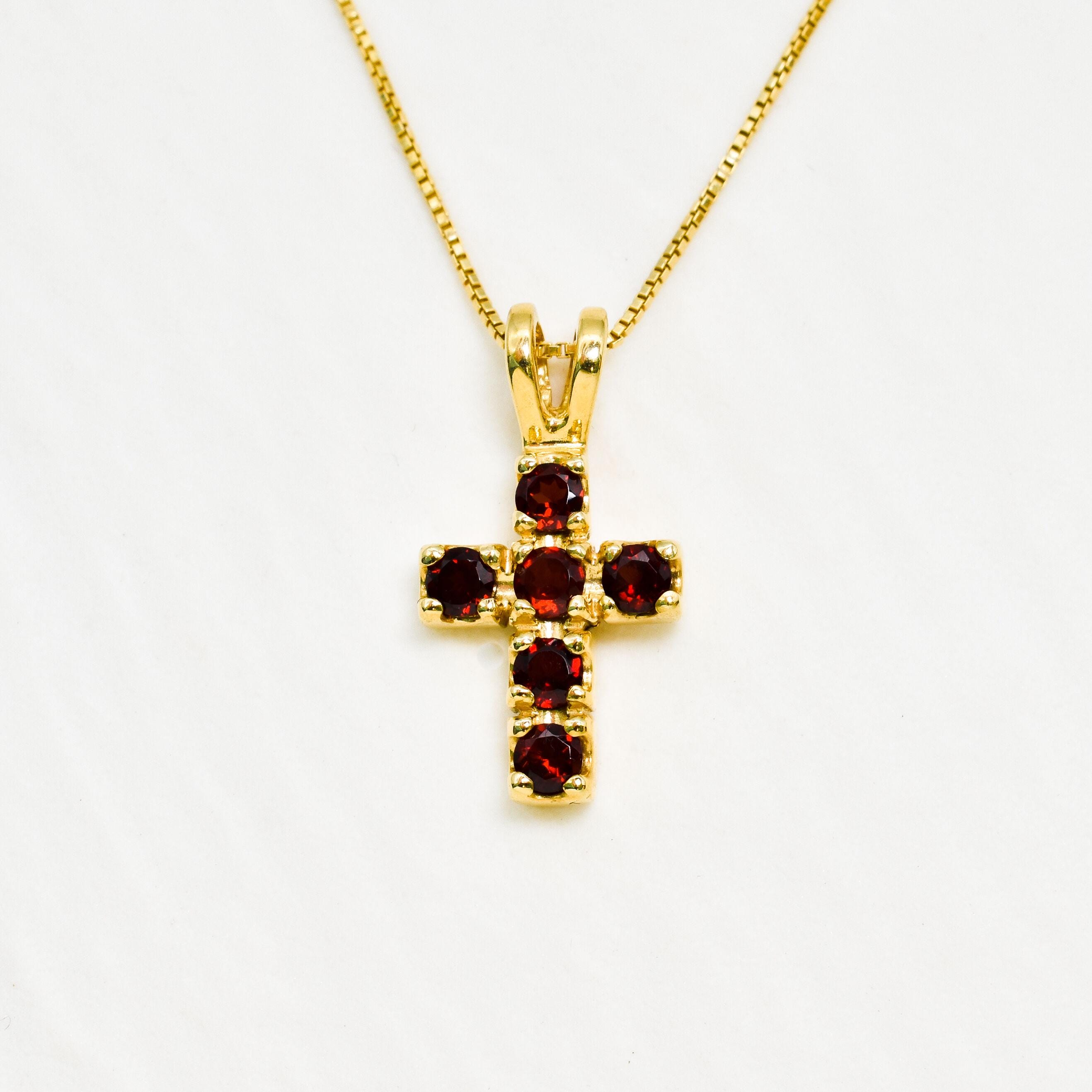 Natural Garnet Pendant, Gold Cross Necklace, January Birthstone - Etsy