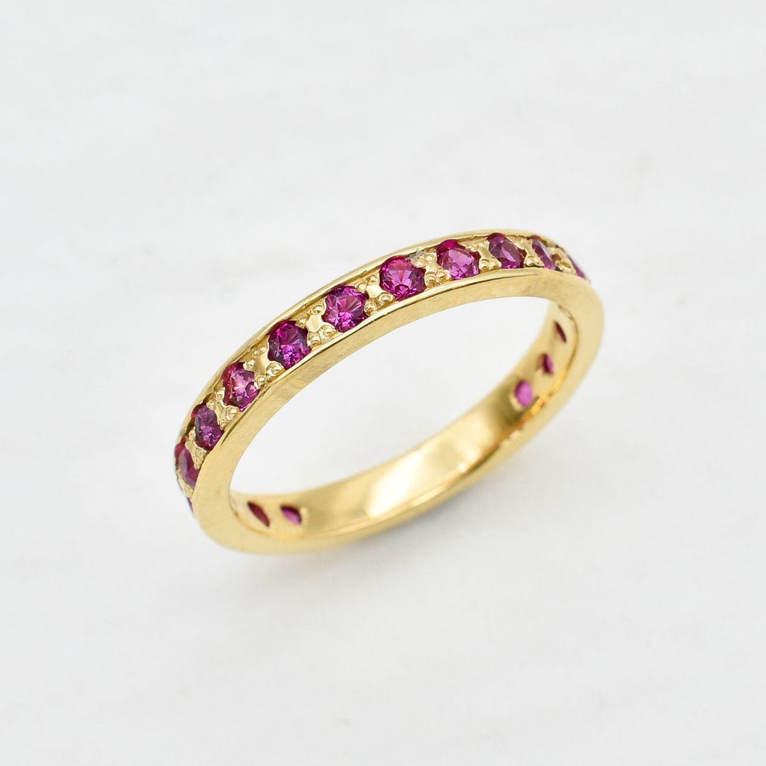 Gold Alexandrite Ring, Created Alexandrite, Pink Eternity Ring, Pink ...