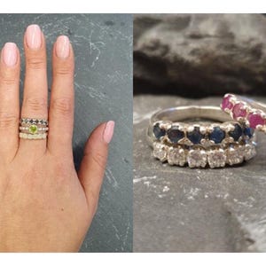 Diamond Band, Created Diamond, Stackable Band, Half Eternity Ring, Silver Wave Band, Wedding Band, Sparkly Ring, Wave Band, 925 Silver Ring image 7
