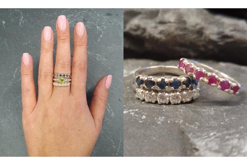 Diamond Band, Created Diamond, Stackable Band, Half Eternity Ring, Silver Wave Band, Wedding Band, Sparkly Ring, Wave Band, 925 Silver Ring image 7