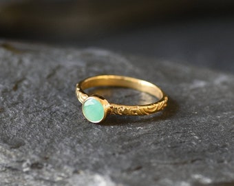 Gold Emerald Ring, Natural Emerald, Dainty Ring, Embossed Band, Boho Ring, Stackable Ring, May Birthstone, Bohemian Band, Gold Vermeil