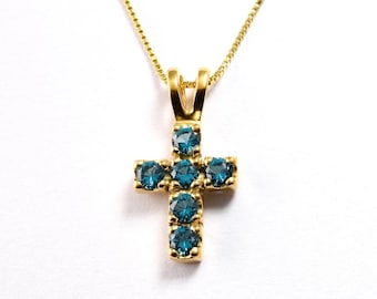 Aquamarine Cross Pendant, Gold Aquamarine Necklace, Blue Cross Necklace, March Birthstone, Created Aquamarine Pendant, Small Cross Necklace
