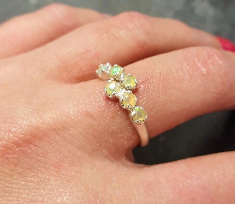 Opal Ring, Ethiopian Opal Ring, Natural Opal Ring, Asymmetric Ring, October Birthstone, Fire Opal Ring, Opal Vintage Ring, Solid Silver Ring image 2